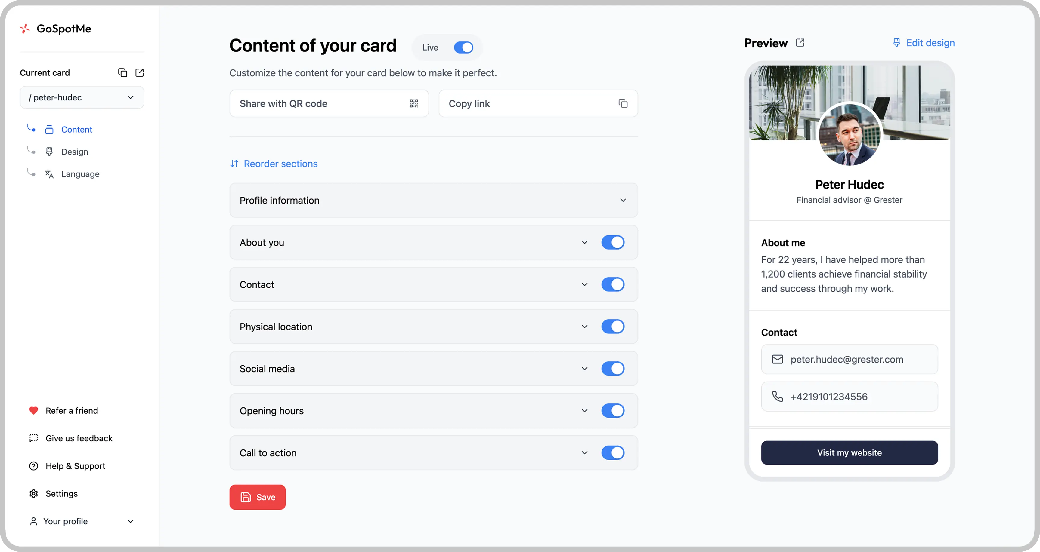 Preview of the GoSpotMe dashboard