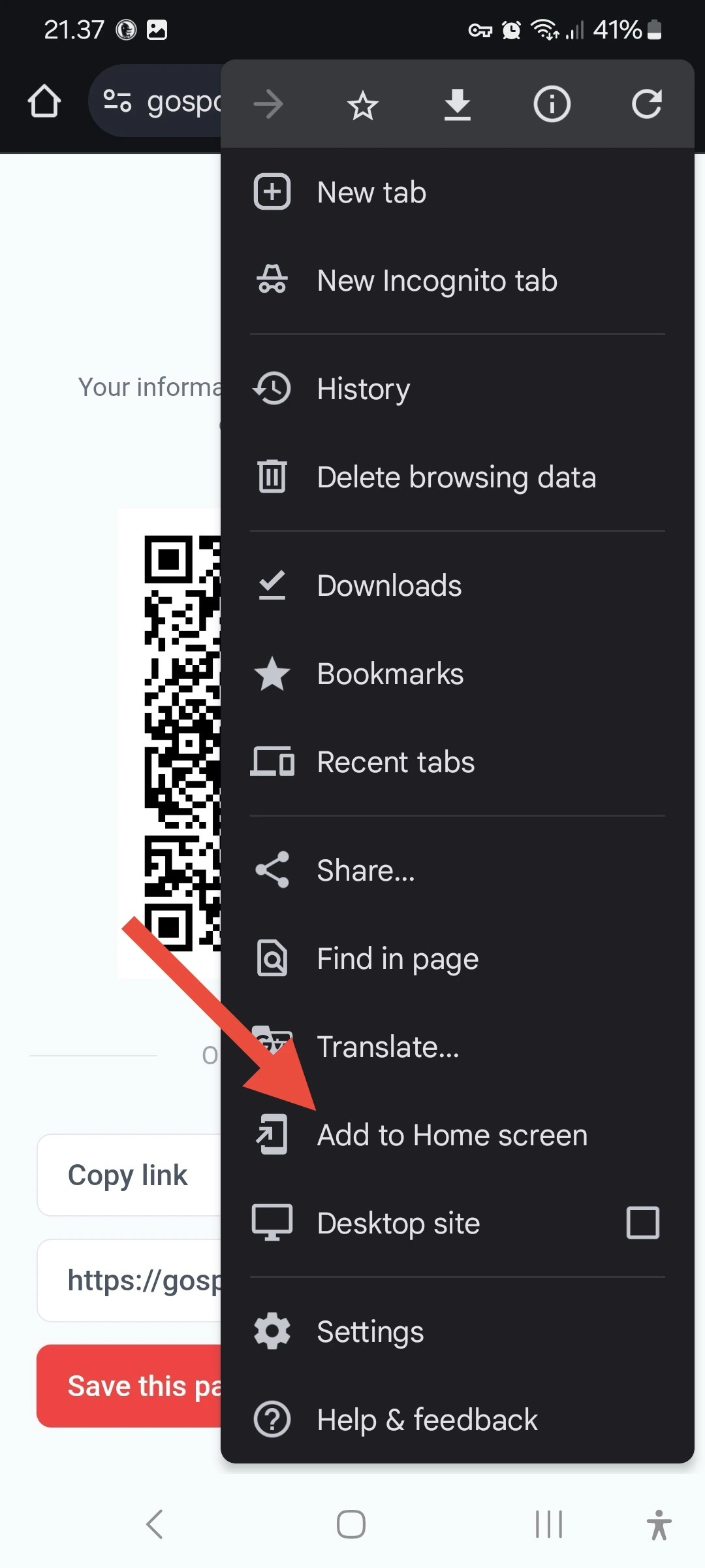Use menu option Add to Home screen