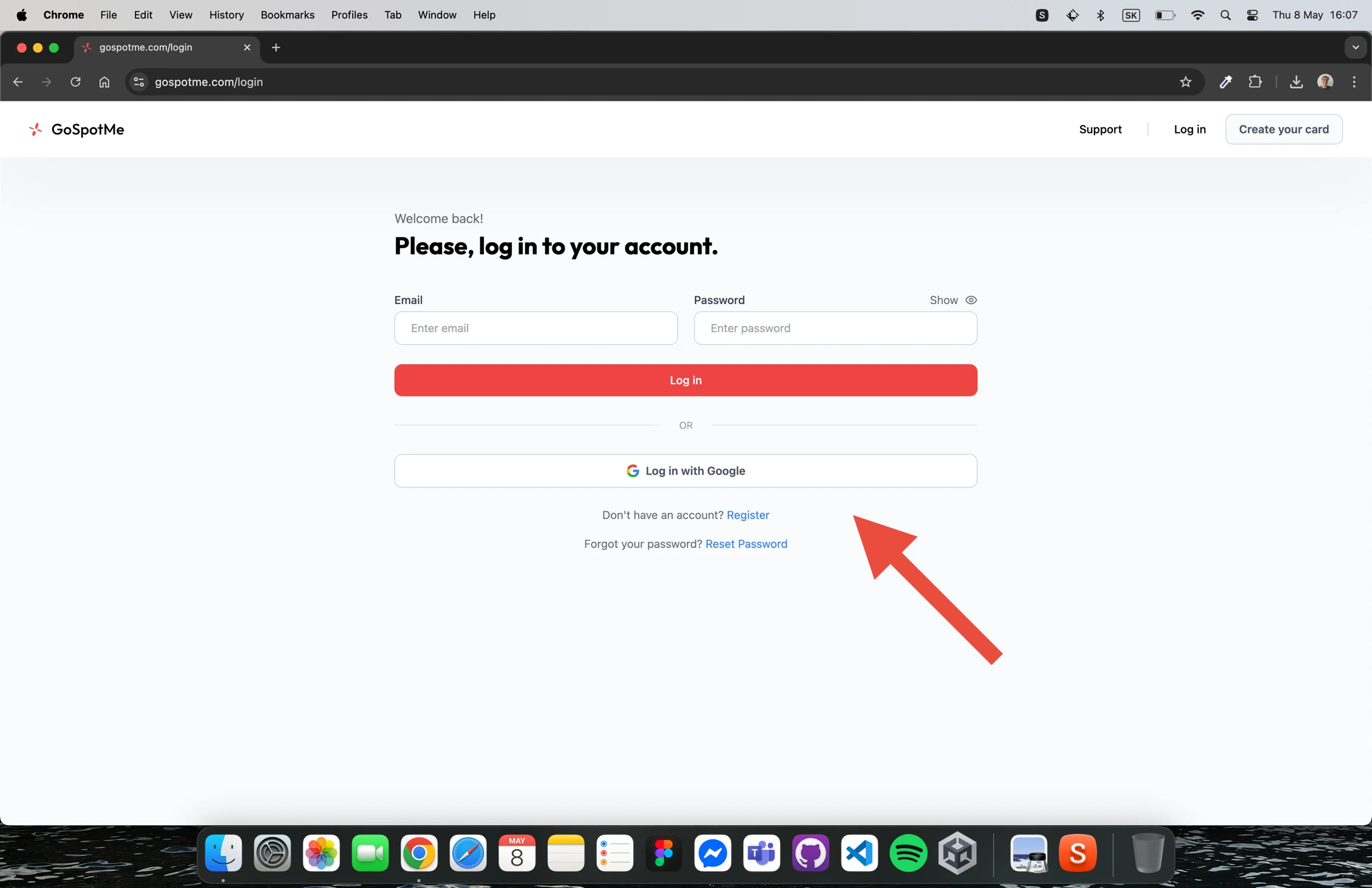Open GoSpotMe in Chrome and log in or signup