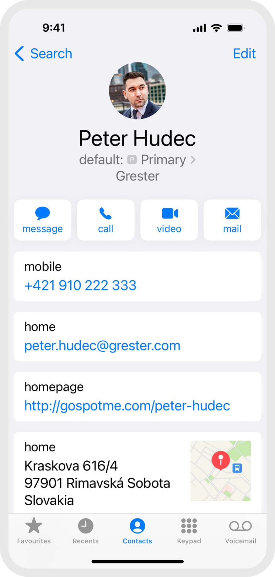 Contact saved on the new acquaintance's phone