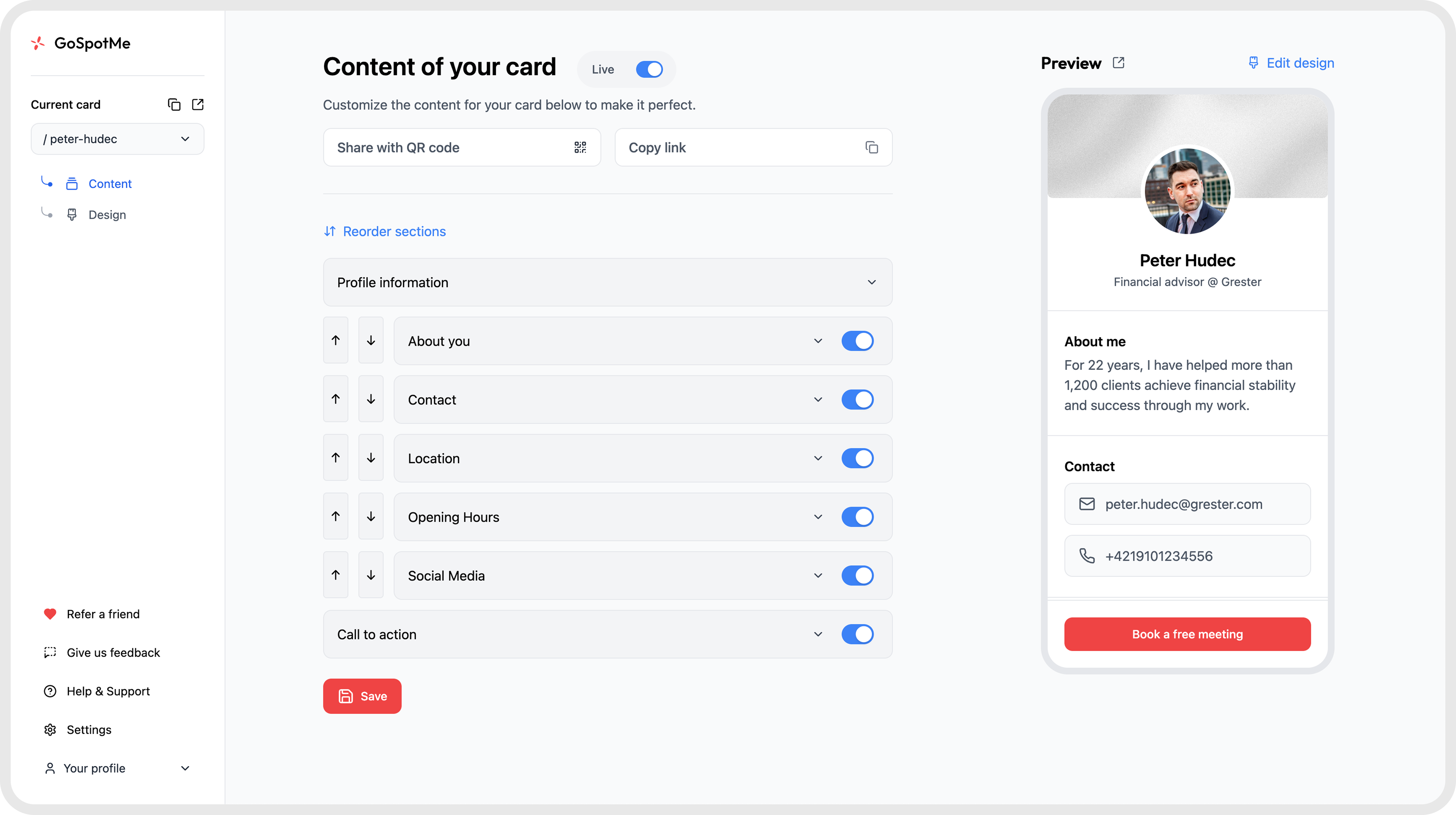 Preview of the GoSpotMe dashboard