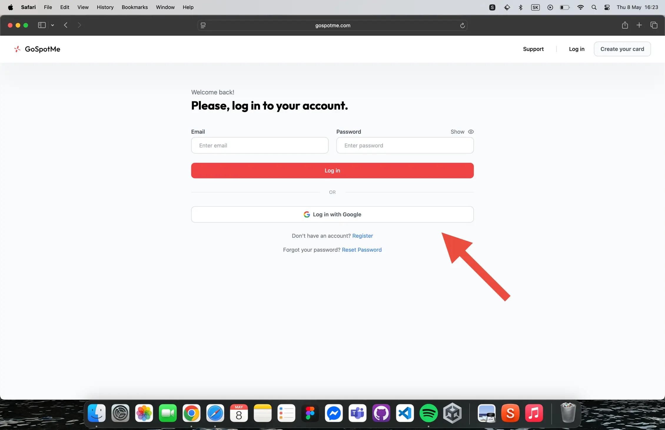 Open GoSpotMe in Safari and log in or signup