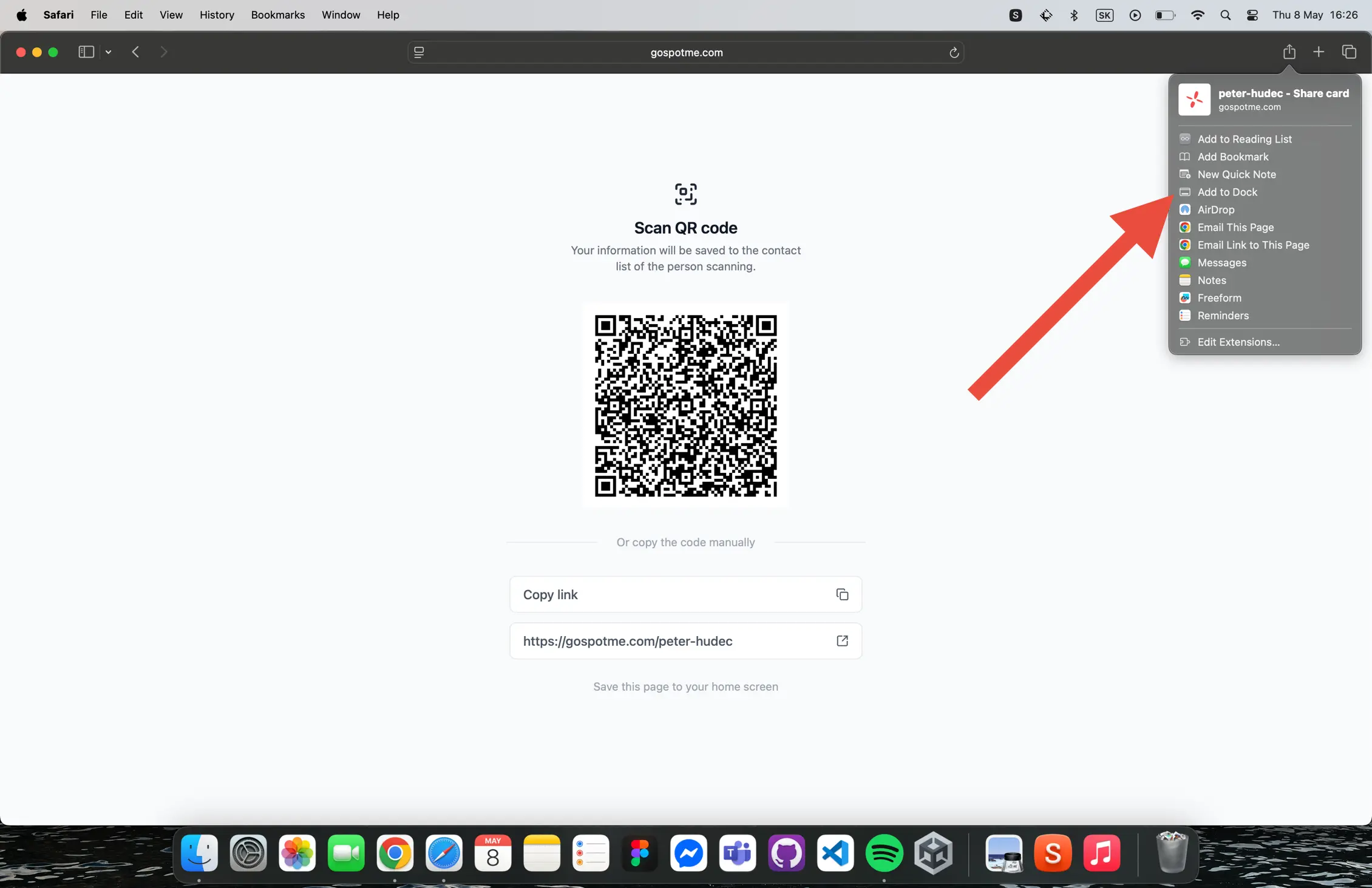 Tap the Add to dock button
