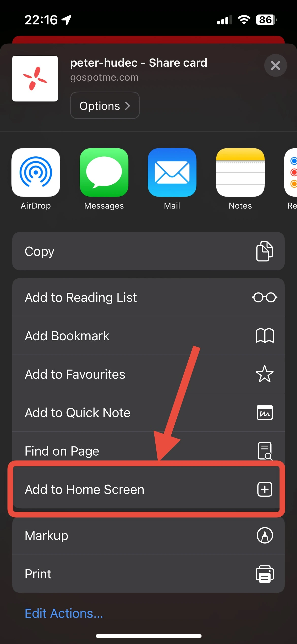 Select Add to Home Screen